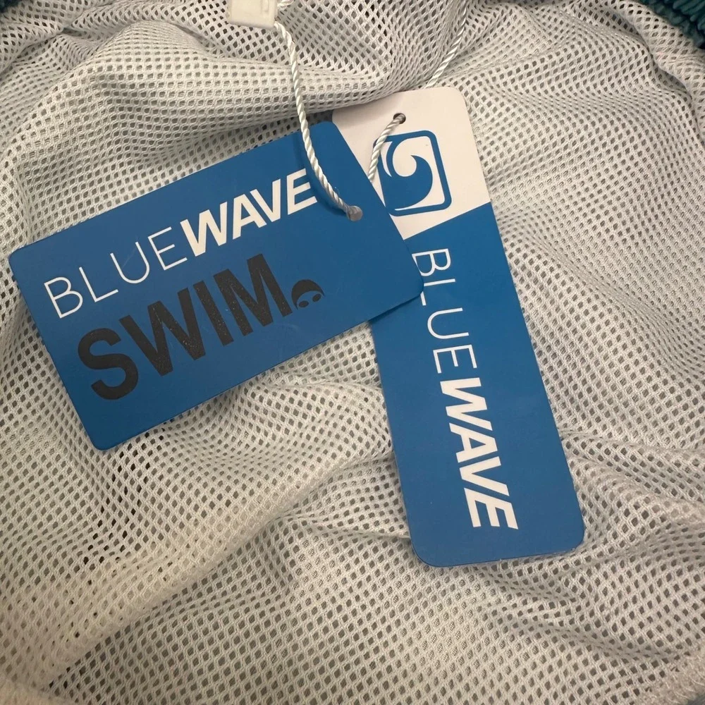 BlueWave Swim Trunks Men XL Blue Tropical Leaf Mesh Lined Drawstring Beach Short